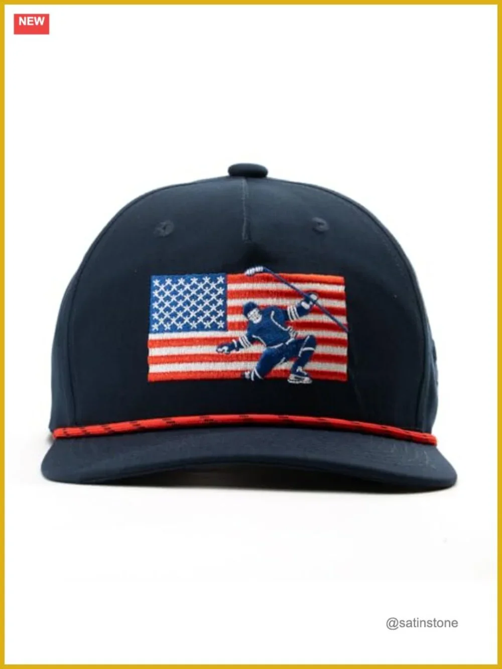 Six-Panel Structured Rope Hockey Hat with Embroidered Design - Adjustable Snap